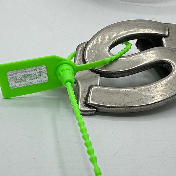 YVES SAINT LAURENT Silver Bubble Letter Logo Belt Leather Black Sz 100/40 $620 - Picture 8 of 8